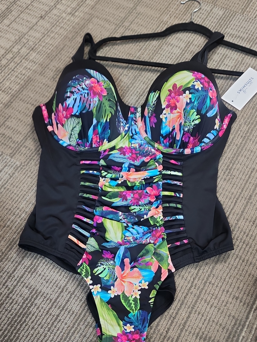 Swimsuits For All Black One-Piece with Vibrant Tropical Floral Print